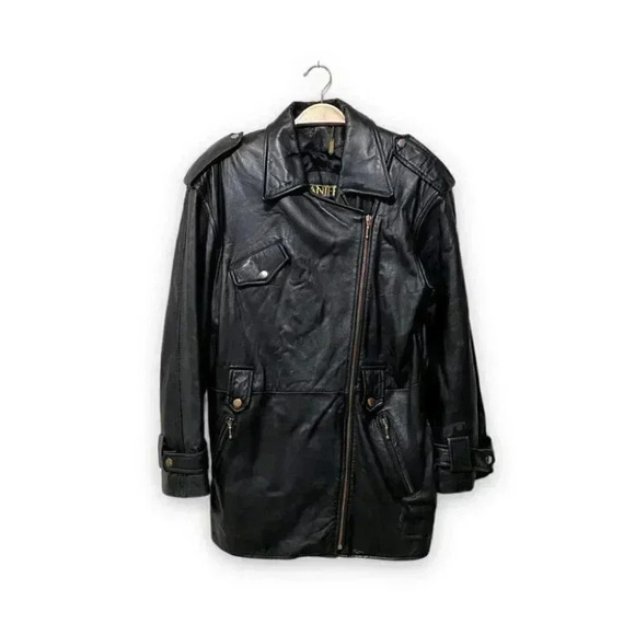 Danier Lambskin Black Leather Buttery Soft Double Breasted Moto Jacket Size S - Picture 1 of 12